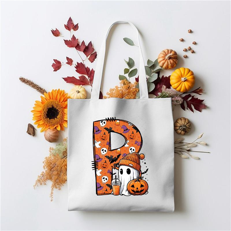 Halloween 26 Letter Cartoon Print Peripheral Student Tote Bag Large Capacity Canvas Bag