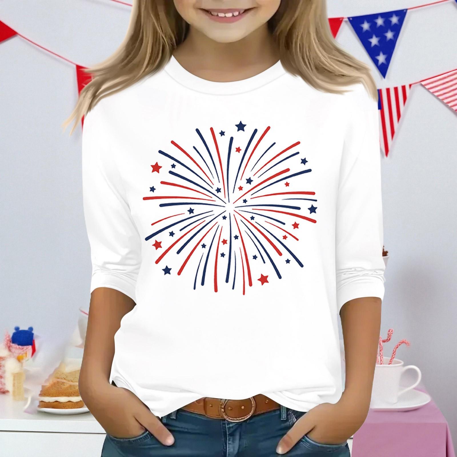 

Топы с принтом для девочек 3-10 лет с круглым вырезом и рукавами 3/4 Футболки Модные топы Наряды Футболки 150