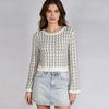 Europe, America Autumn and Winter Fashion Sweater Women's Clothing, Casual Knitted Plaid Contrasting Cardigan Jacket Top