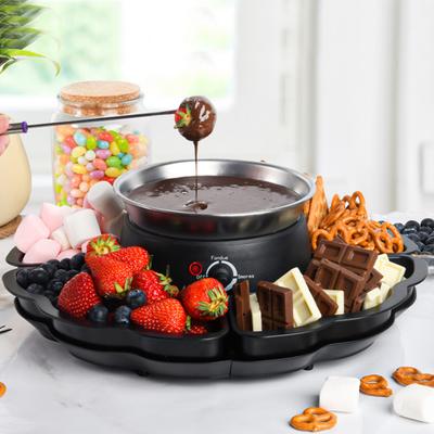 Appareil à S'mores Électrique 2-en-1 Pot à Fondue Chauffage sans Flamme avec 3 Contrôles de Température Kit S'mores avec Brochettes pour Rôtir les Marshmallows Tabletop Intérieur
