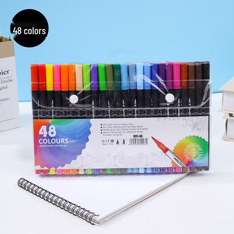 120-Color Double-Ended Watercolor Marker Set with Soft Tips & Fineliner for Students & Art Studio Use