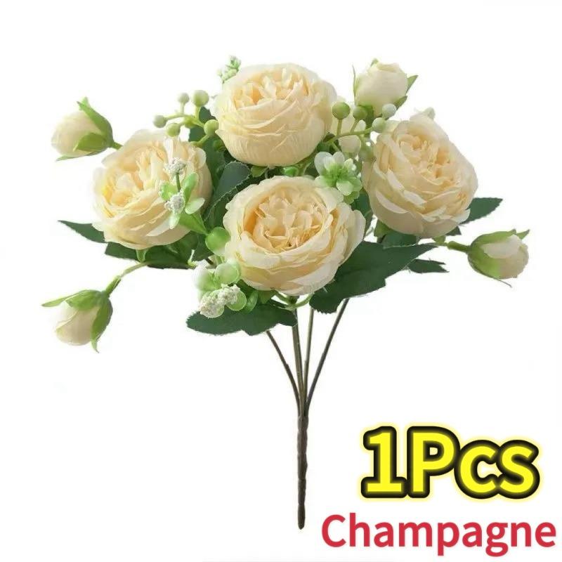 Hot Selling 30cm Rose Pink Silk Bouquet Peony Artificial Flower 5 Big Head 4 Small Bud Bride Wedding Home Party Decorations