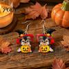Easy to Wear Animal Earrings Witch Hat Puppy Earrings, Cute Dog Pumpkin Drop Unique Halloween Pet Theme Accessories Lightweight Acrylic Jewelry,