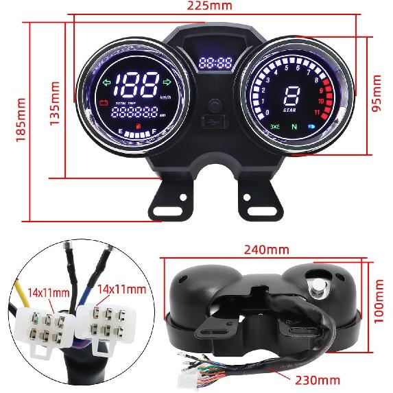 Motorbike Speedometer Universal Motorcycle Speedometer RPM Fuel Gauge with USB Charging Meter for SU&ZUKI GN125-F HJ125-8E HJ150-3A EN125 GSX125