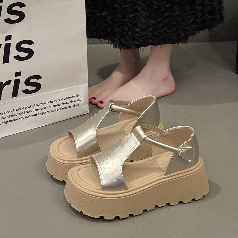 Summer new retro style thick-soled wear-resistant leather surface fish mouth deodorant non-slip sandals women's shoes