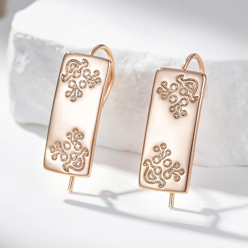 Fashion Glossy Long Drop Earring Women Unusual Square Pattern  Rose Gold Color Ethnic Bride Daily Fine Jewelry