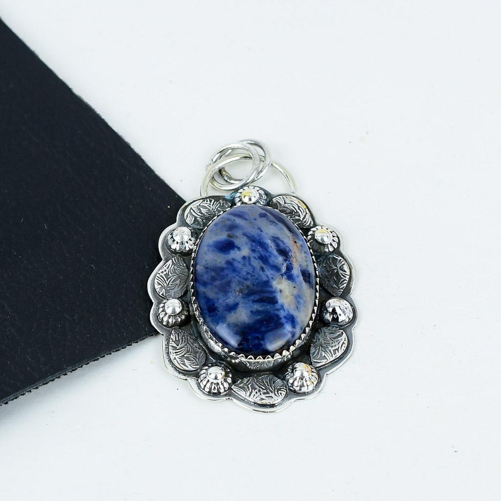 Natural Sodolite Gemstone Silver Pendant in 925 Sterling Silver- Handmade Design, Everyday Wear Jewelry, Unique Pendant Party Wear Gift