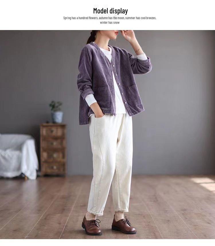 2026 Autumn Retro Plus Size Women's Loose Corduroy Jacket, Hong Kong Style
