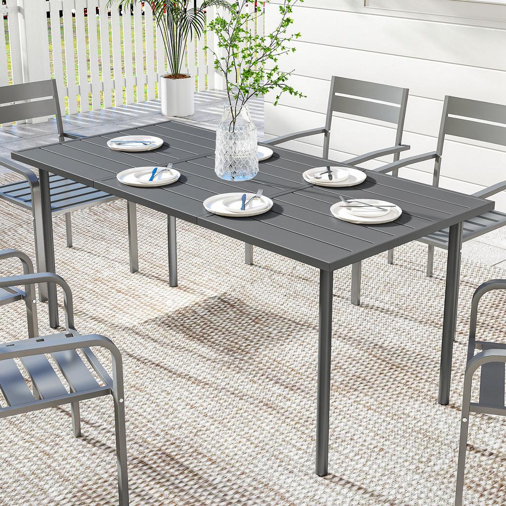 Garden Dining Table for 6 Person, 165 X 80 Cm Rectangular Outdoor Dining Table with Slatted Top