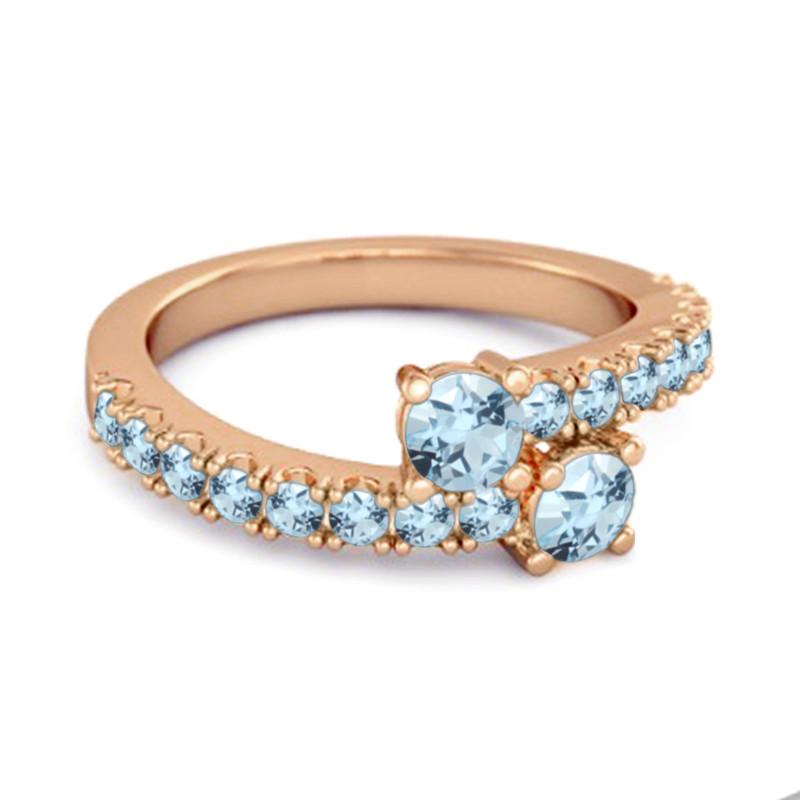 Blue Topaz Twin Stone Pavé Bypass Ring - Sterling Silver Rose Gold Vermeil