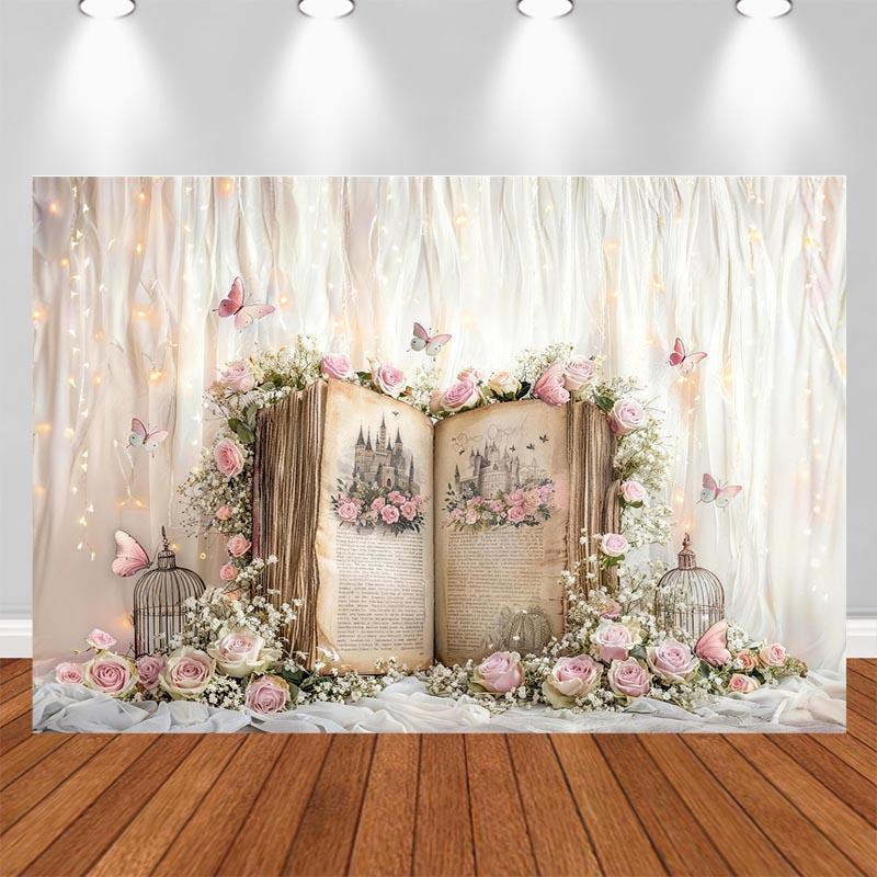 LS Photography Background Spring Castle Floral Butterfly Decor Props Cake Smash Baby Shower Kids Portrait Photo Backdrop Studio