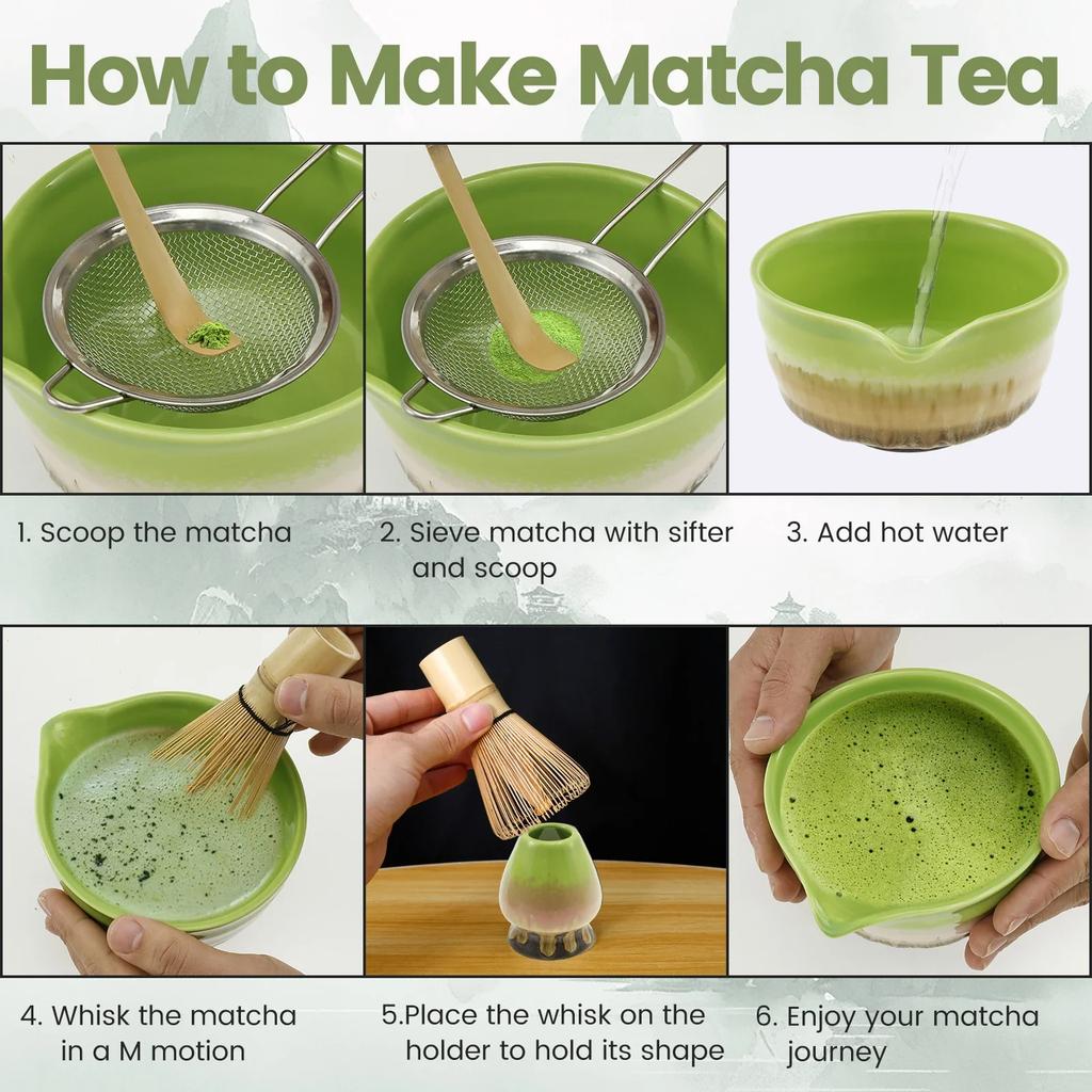 Ceramiczny Ręcznie Robiony Zestaw do Ubijania Matchy do Domu Odporny na Temperaturę Miska do Matchy Łyżeczka Zestaw Elegancki Łatwy do Czyszczenia Japońska Herbata Matcha