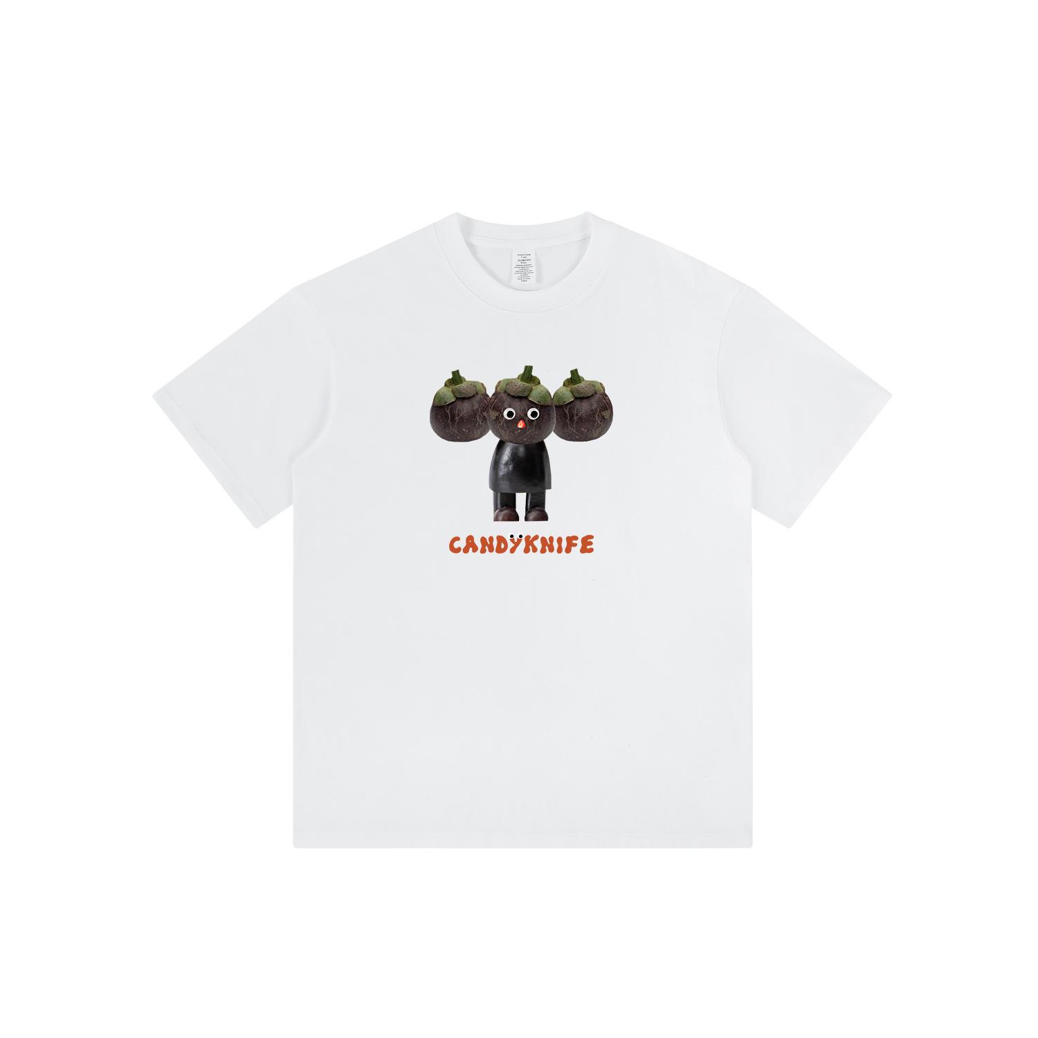 

Fun Mangosteen Print Short Sleeve T-Shirt, Unisex Loose Fit, Pure Cotton S рожевий