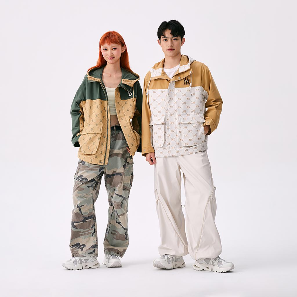 New MLB MONOGRAM Collection Boston Red Sox SS25 Windproof Jacket Unisex Dark Khaki 3AWJM0151-43KAD