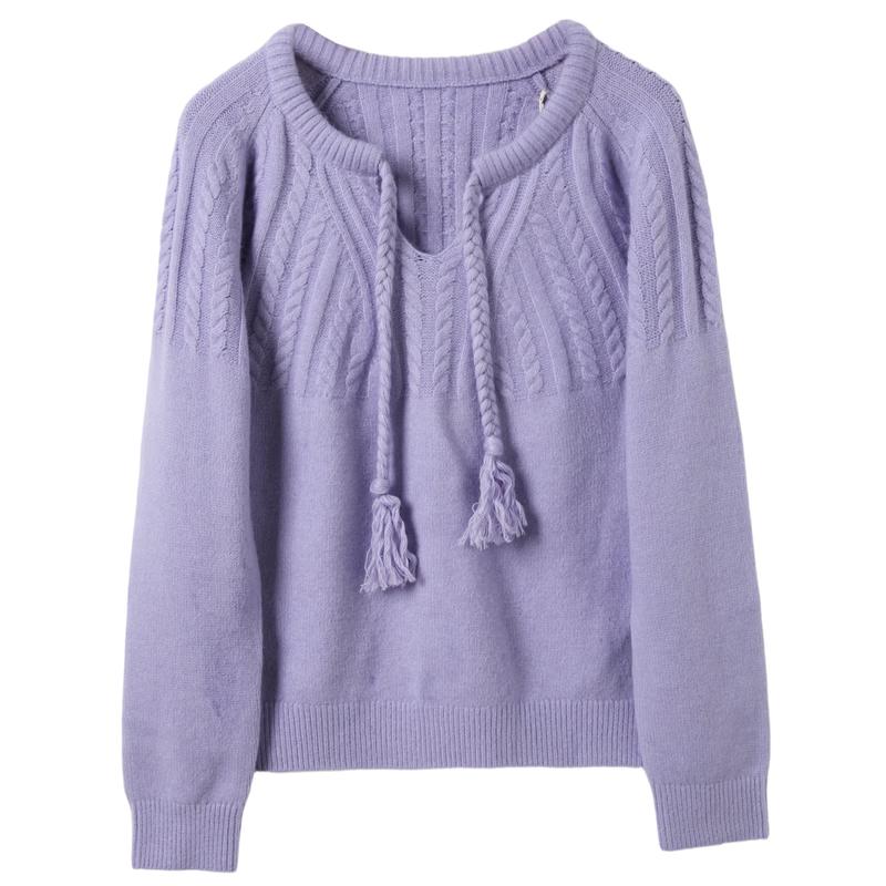 Sancai Women's 2026 Winter V-Neck Cable Knit Pullover