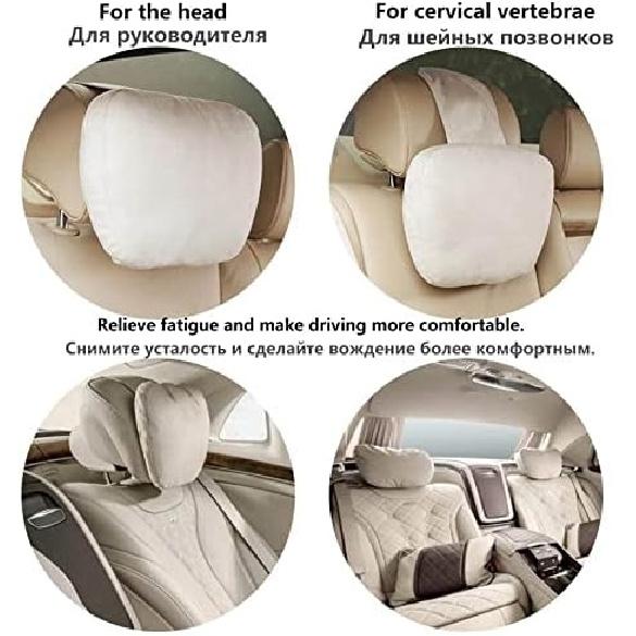 2pcs Car Headrest Maybach Design S Class Ultra Soft Pillow Suede Fabric for Mercedes-Benz 2919cm Back Cushion Accessories (Beige)