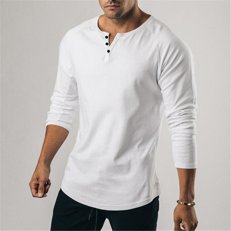 Youthful Vitality Solid Men's T-shirts Fashion Cotton Bodybuilding Tops Long Sleeve