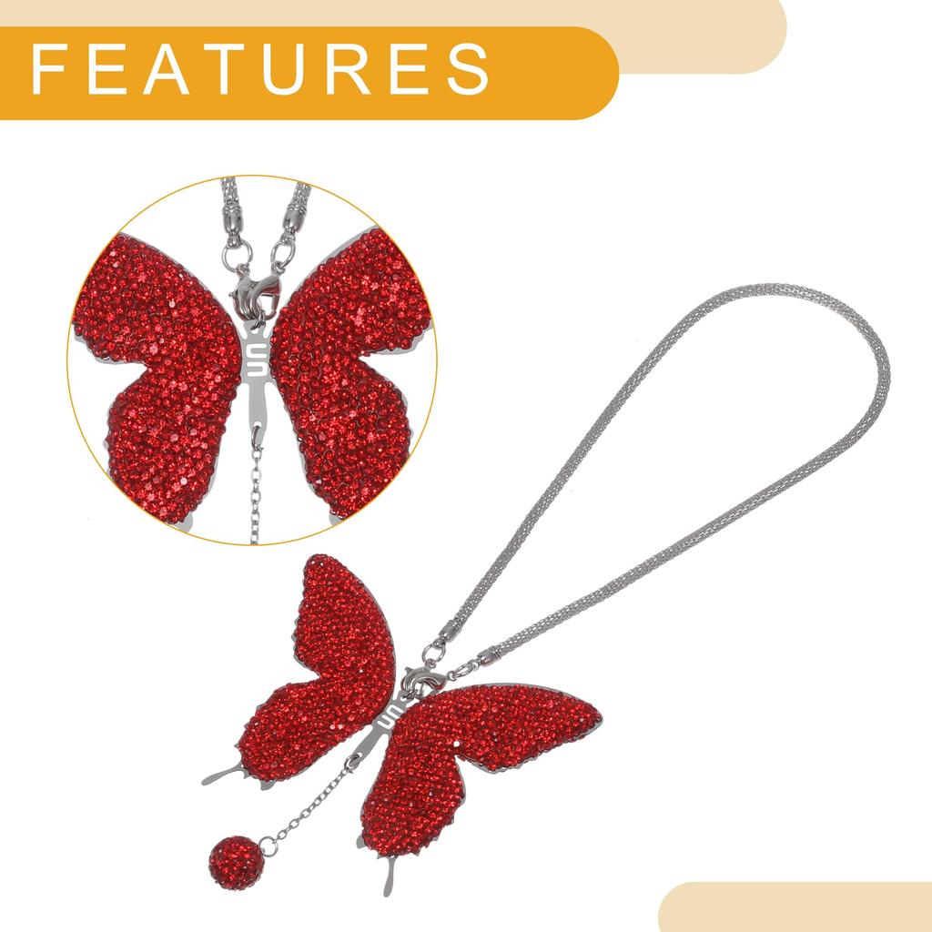Partuto 1pcs Artificial Crystal Butterfly Car Car Mirror Pendant Accessories Car Hanging Ornament Red