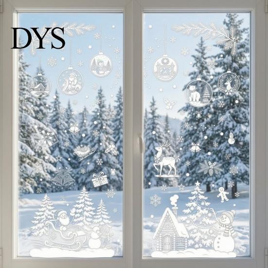 Christmas Reindeer Decals 9 Sheets Static Window Stickers, Reusable Snowflake Santa Claus Glass Film for Holiday Decoration, Snow Scene PVC