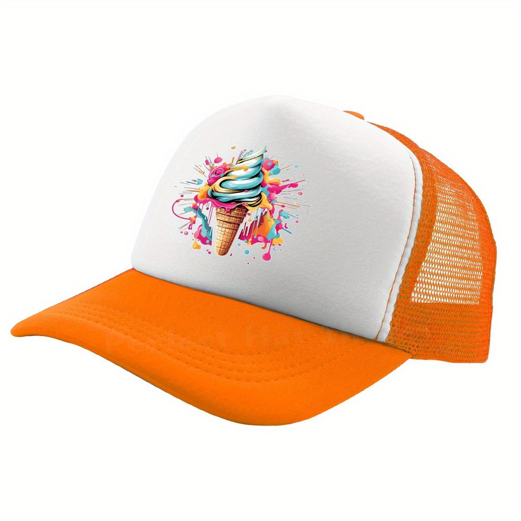 Colorful Ice Cream Trucker Hat Breathable Mesh Baseball Cap Summer Casual Adult Headwear Breathable