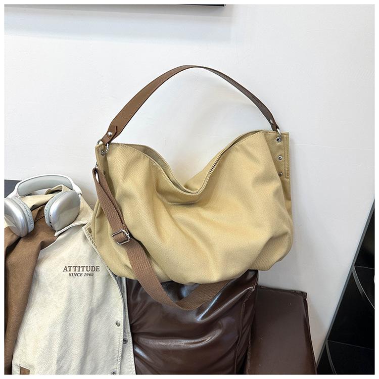 Korean Lazy Wind Large Capacity Canvas Tote Bag 2025 New Student Class Bag Commuter Shoulder Crossbody Bag