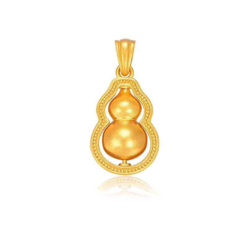 Trendy Internet Celebrity Style Rotating Fu Lu Gourd Charm Gold Necklace for Women