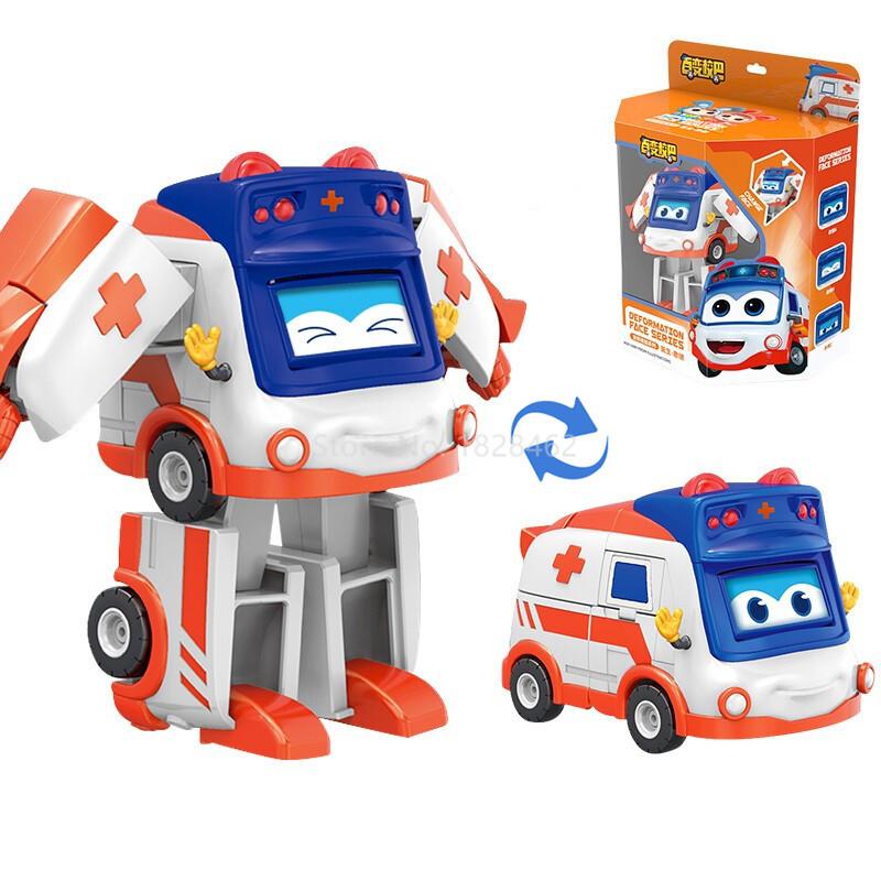 ABS Gogo Bus Transformation Vehicle 3 Changeable Face Expression Action Figures Deformation Ambulance/Police/Fireman Slide Toys