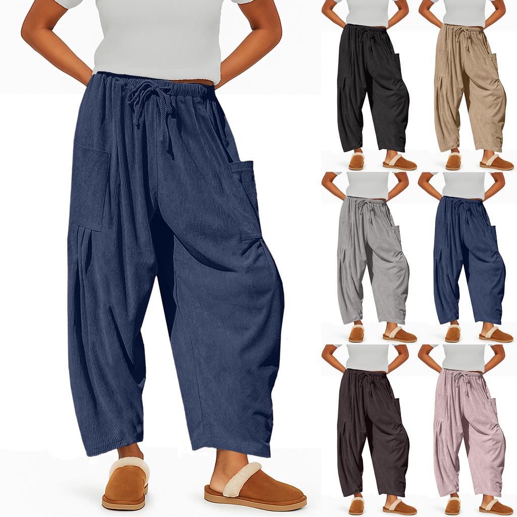 Women's Corduroy Pants Casual Loose Solid Color Wide Leg Wide Version With Pockets