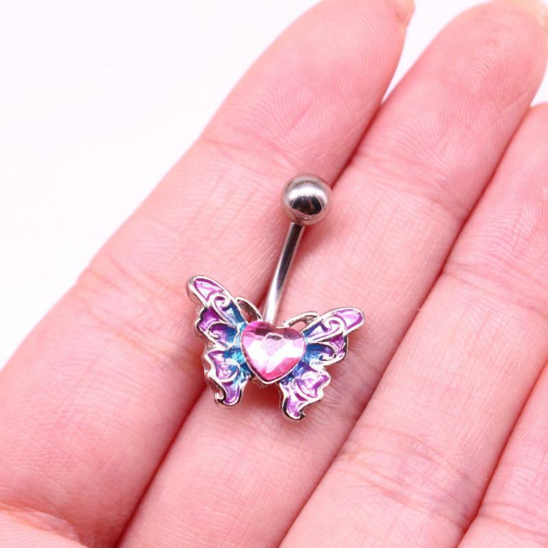 Fashion Heart Zircon Belly Button Rings Butterfly Flower Navel Ring For Women Navel Piercing Barbell Body Piercing Jewelry