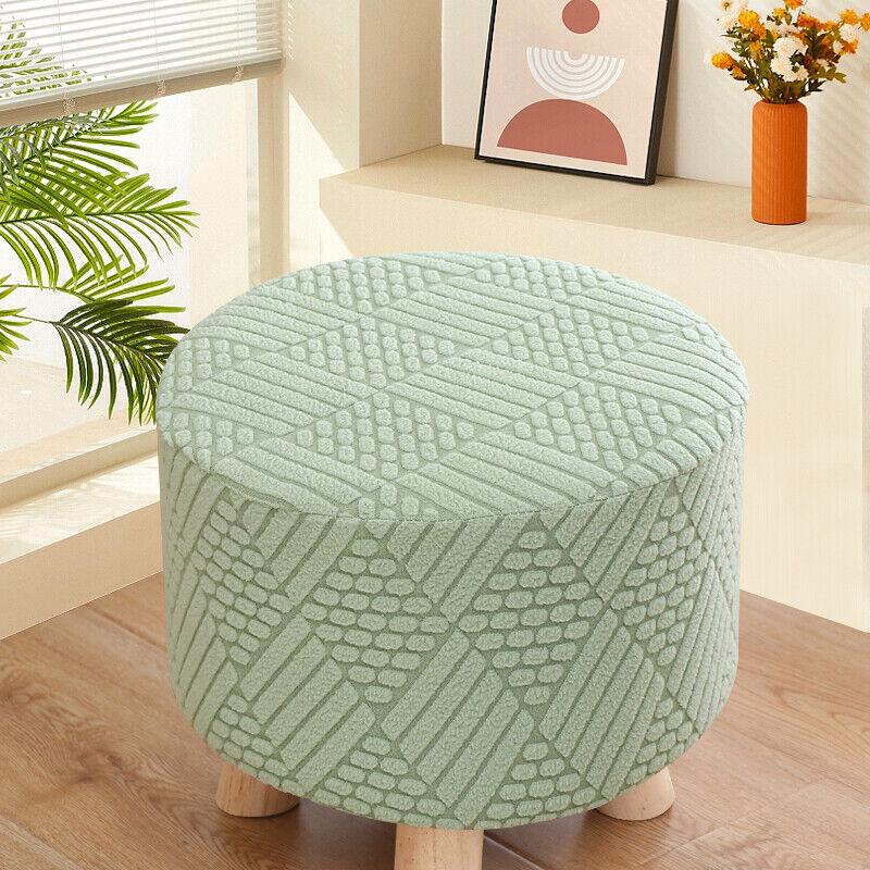 1pc Small Footstool Cover Round Square Stretch Jacquard Ottoman Slipcover Dustproof Seat Cover Living Room ChairCover Home Decor