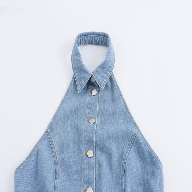 Fashion Style 2024 Autumn New Arrival Women's Stylish Hanging Collar Easiest for Match Denim Jumpsuit Pants 6147125