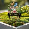Iron Welcome Sign Stake for Garden Display, Twin-Pointed Soil Insert for Yard, Lawn and Flower Bed Outdoor Placement Use for Home Garden