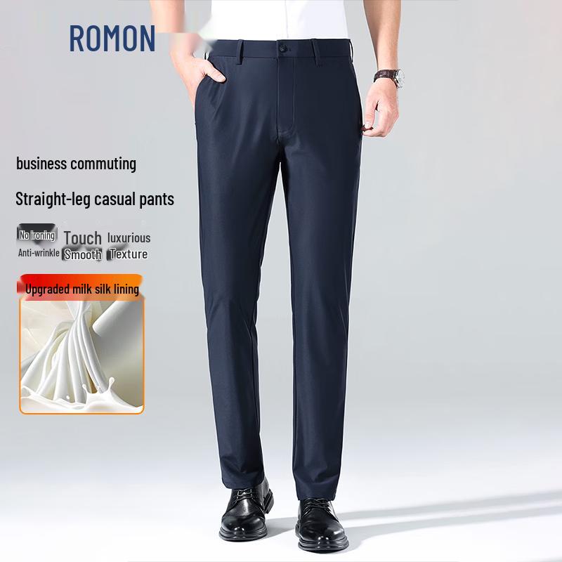 ROMON Men's Stretch Straight-Leg Casual Pants