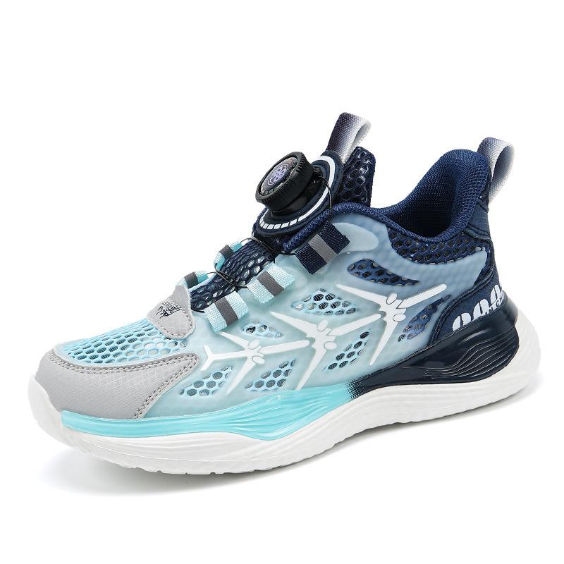 Boys' Shoes Summer Mesh Breathable 2025 New Children's Sports Single Mesh Shoes Medium and Older Children's Soft Sole Rotating Button