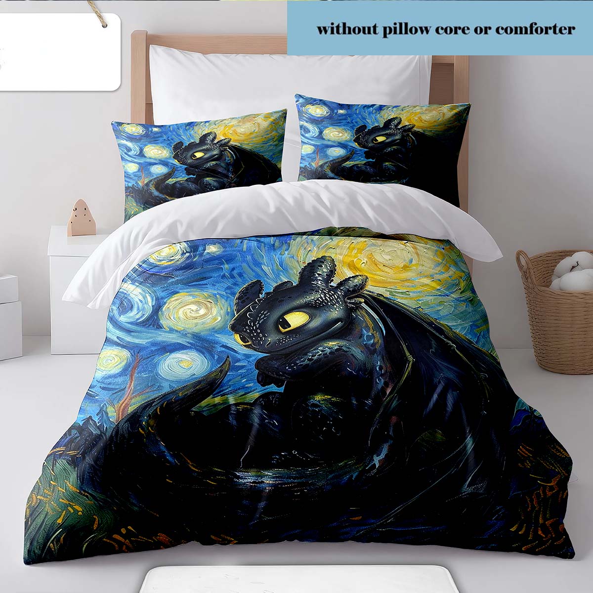 Black Dragon Bedding Set Dark Gothic Dragon Theme Duvet Cover Quilt Cover Pillowcase -QJY 135x200cm