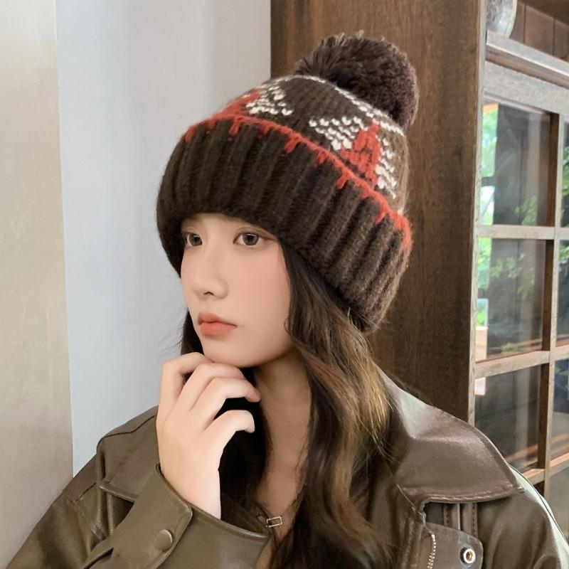 Knitted Hat Wool Hat Women's New Thickened Warm Autumn and Winter Ear Protection Bag Head