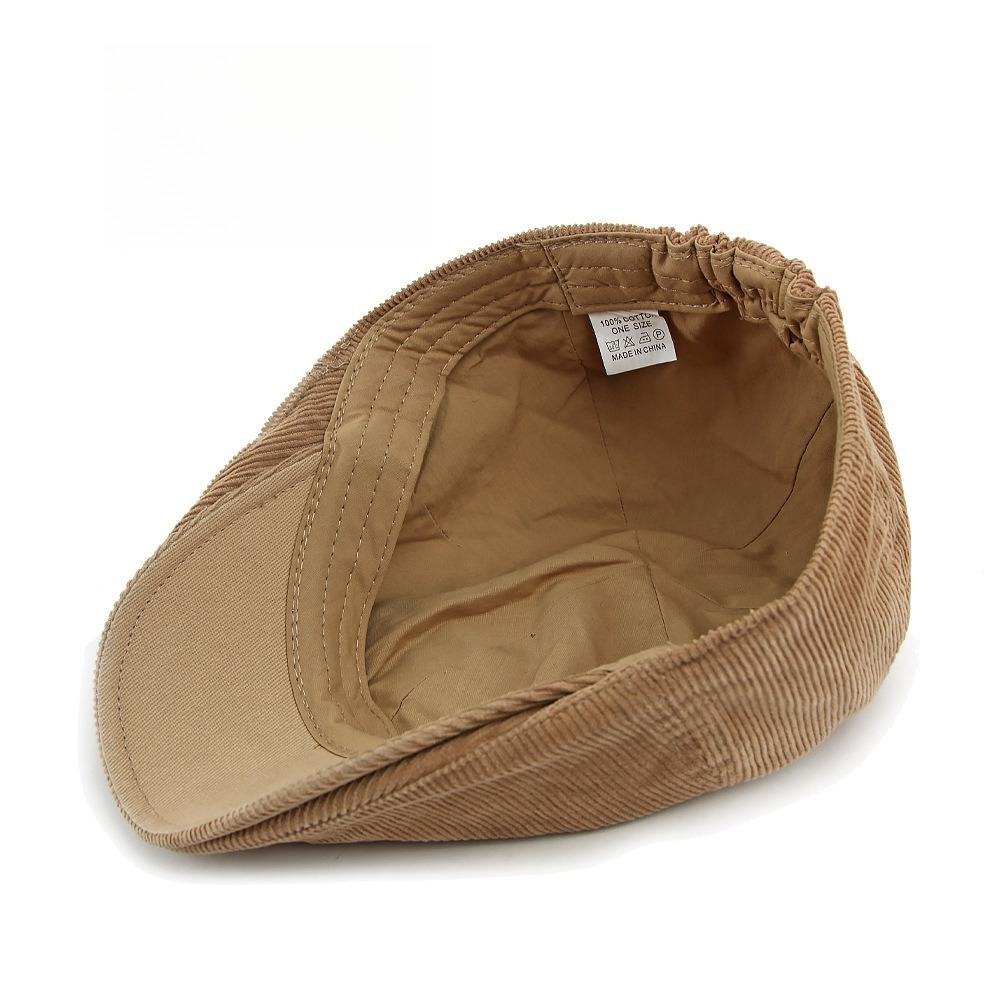 Retro Corduroy Flat Cap for Men Women Vintage British Style 6-Panel Newsboy Hat Unisex Casual Ivy Cabbie Peaked Cap Beret