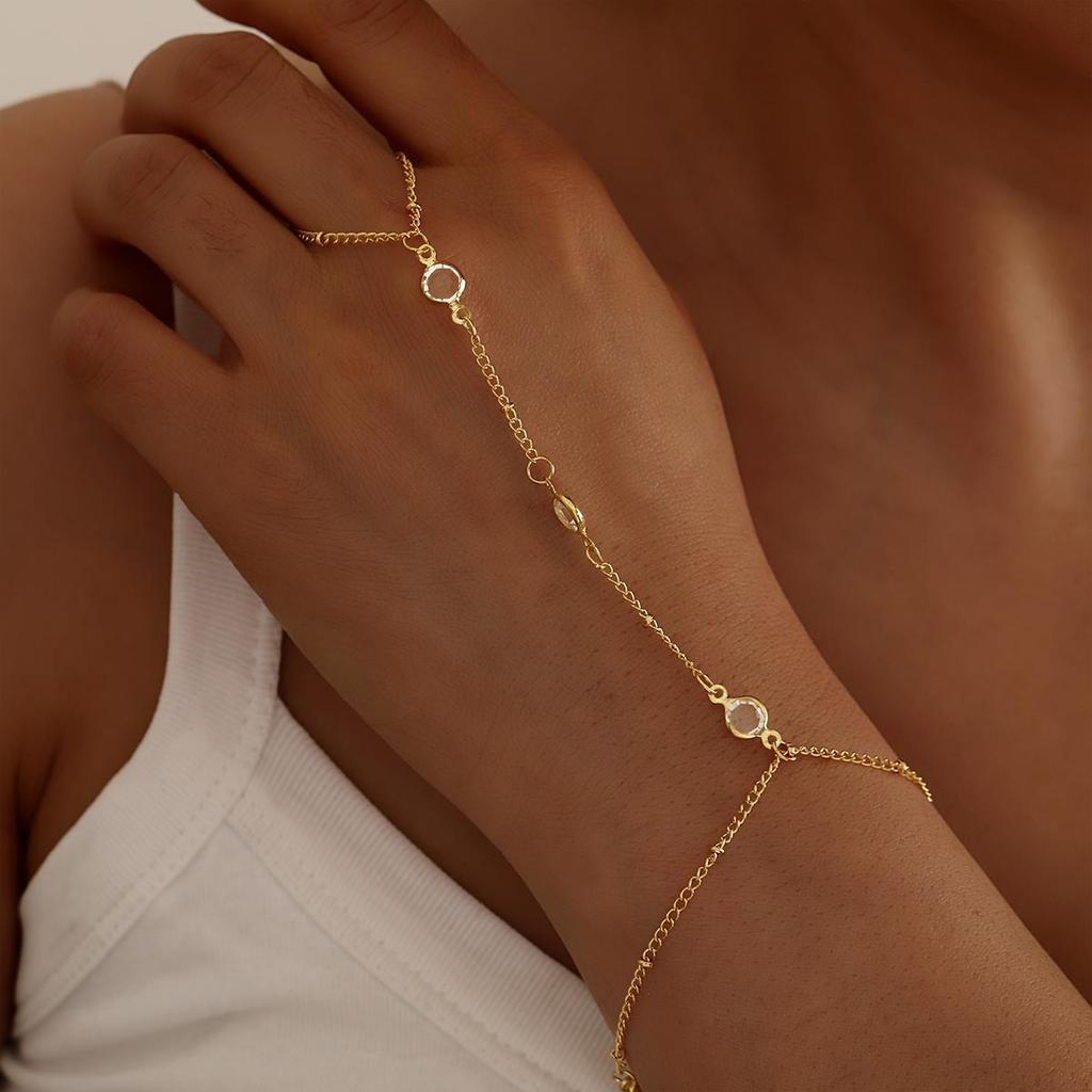 Vintage Gold Color Double Layered Necklace Bracelet for Women Simple Crystal Zircon Long Tassel Beads Chain Choker Jewelry Set