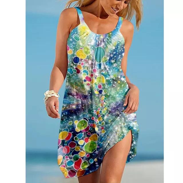 Sunflower Print Beach Dress Women Boho Sexy Strap Mini Dress Summer Floral Party Dresses Sleeveless Hem Sundress Camisole Short