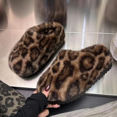 Pantofole Invernali da Donna Peluche Calde Cotone Pantofola Design Leopardo Zeppa Ciabatte Invernali Casual Zoccoli Ciabatte Donna Cotone Ciabatte