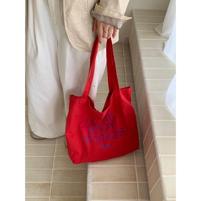 

Red Bag Women s Spring/Summer Contrast Color Letter Canvas Bag K-style Ins Large Capacity Totes Lazy Shoulder Bag Red