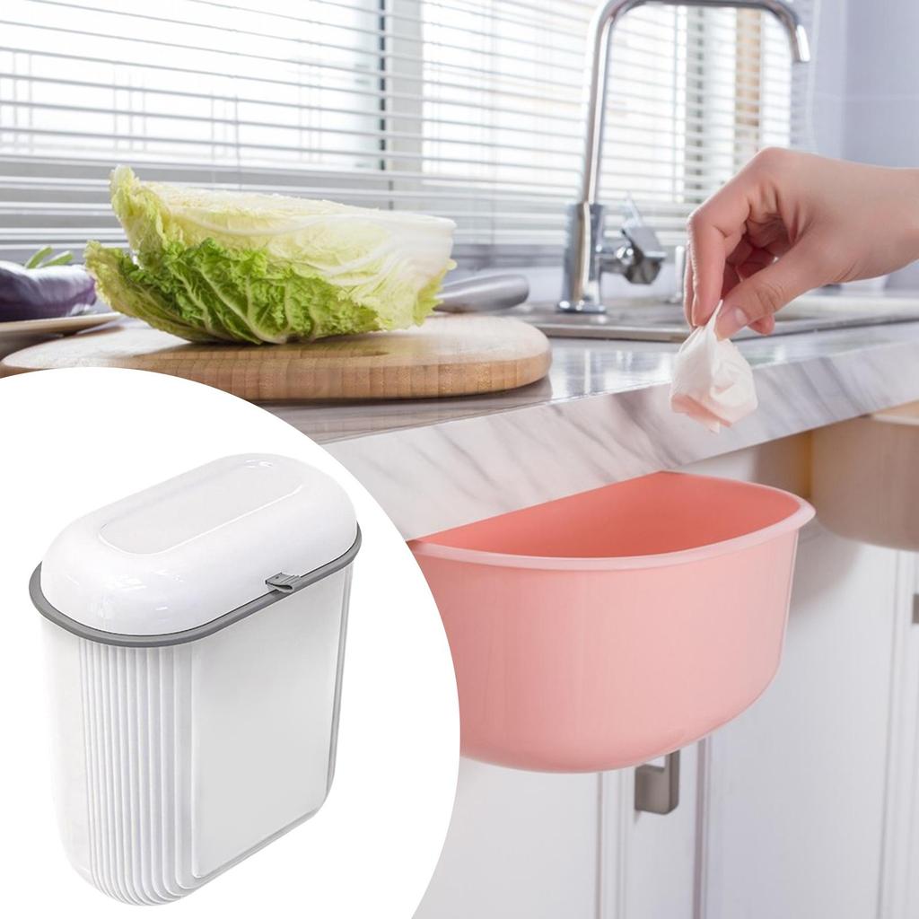Hanging Trash Can with Lid Stylish Space Saving Garbage Container Waste Basket Bin Kitchen Compost Bin for Cupboard Counter Top