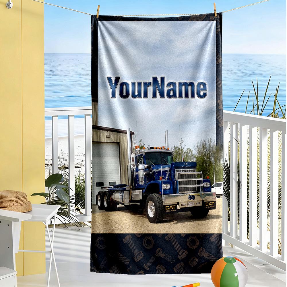 Kw Heavy Trucks Customize Your Name Beach Towel High Absorbency & Quick-Dry Suitable for Sports Travel Swimming Yoga Bathroom Beach And Pool