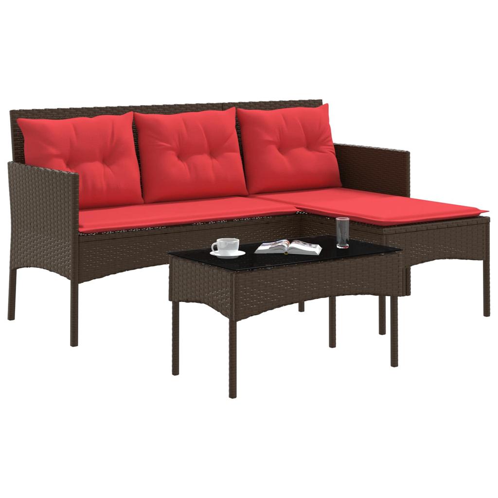 Garden Sofa Set with Cushions 2 pcs Brown and Red Poly Rattan