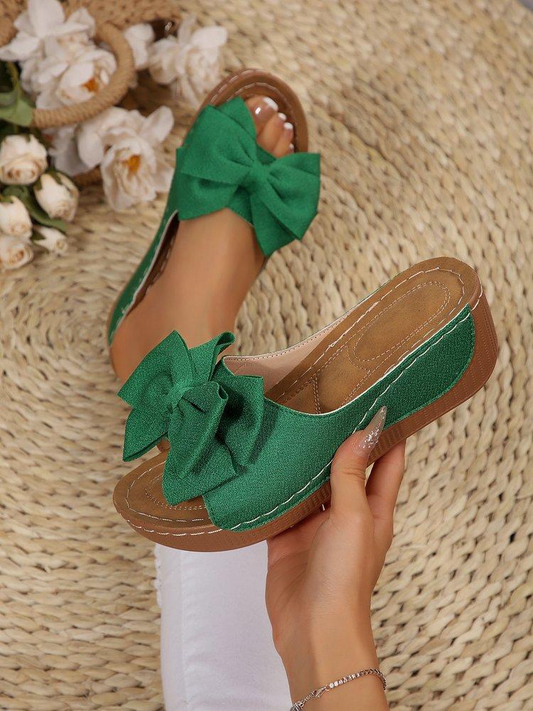 Large Size Slippers Summer New Casual Retro Bow Light Casual Cool Slippers Women