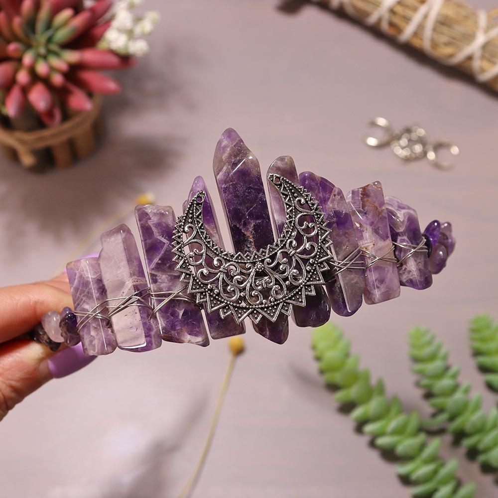 Amethyst Retro Moon Crystal Headband - Halloween Hair Accessory
