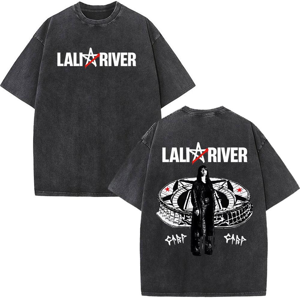Singer Lali River Tour  Print Vintage Washed Tshirt Unisex Women Fashion Tshirts Summer Loose Casual Harajuku Cotton Tshirts