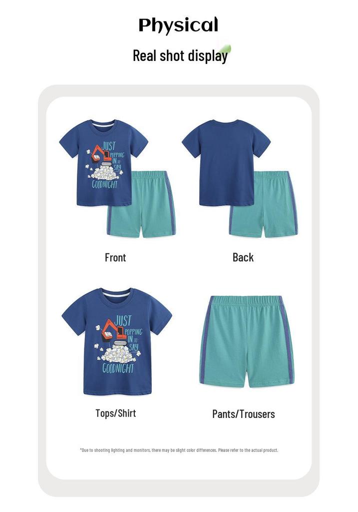 European Style Boys' Summer Two-Piece Cotton Sports Set - Short-Sleeve Top & Shorts