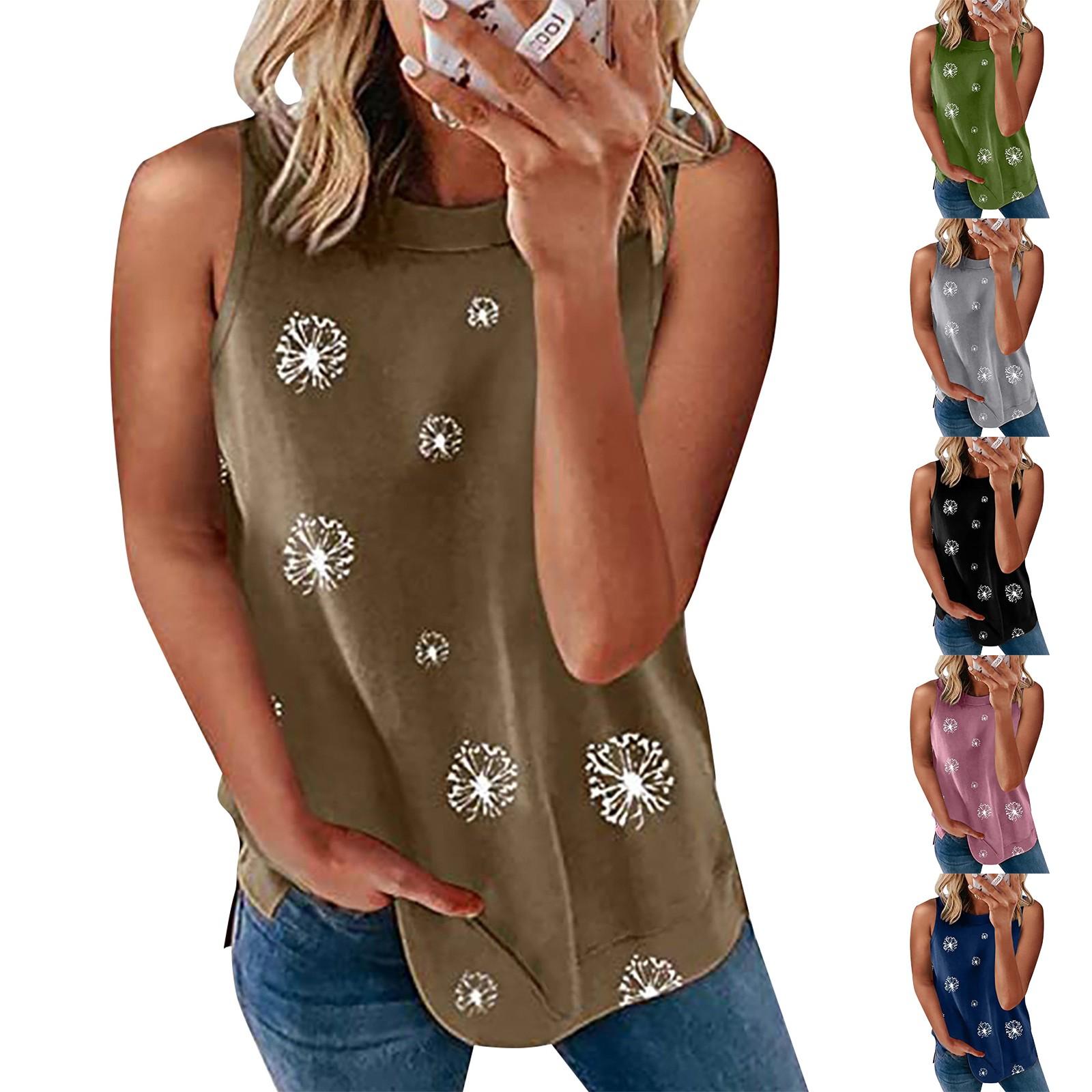 

Women s Summer Sleeveless Round Neck Printed Casual Tops Shirt
