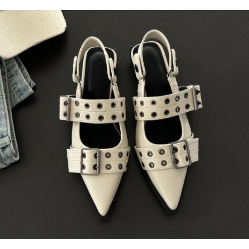 Fashion Women's New French Style Pointed Toe Mary Jane Shoes Retro Medium Thick Heel Shoes for Women with Skirts and Small Leather Shoes